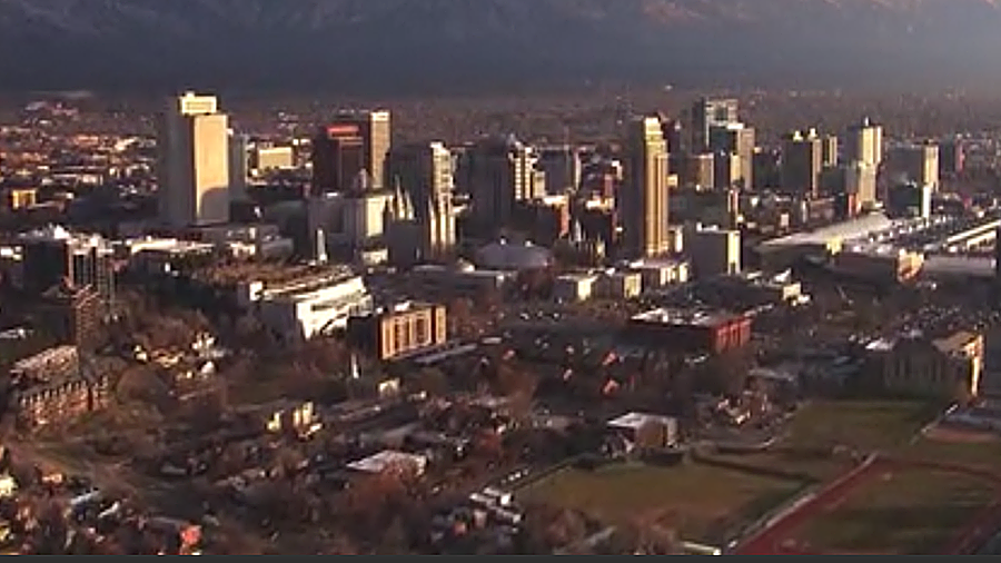 Salt Lake City seen from Chopper 5, KSL TV)...
