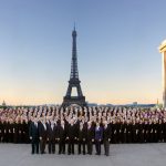 The Tabernacle Choir in front of the Eiffel Tower in Paris, France. (The Tabernacle Choir)