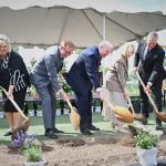 Elder Quentin L. Cook and his wife, Mary, along with Elder Gary E. Stevenson and his wife, Lesa, and other guests ceremonially turn the dirt at the Smithfield Utah Temple groundbreaking ceremony in Smithfield, Utah, on Saturday, June 18, 2022. (Credit: The Church of Jesus Christ of Latter-day Saints)

