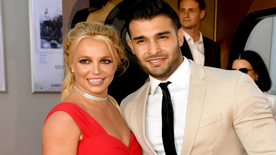 HOLLYWOOD, CALIFORNIA - JULY 22: Britney Spears (L) and Sam Asghari arrive at the premiere of Sony ...