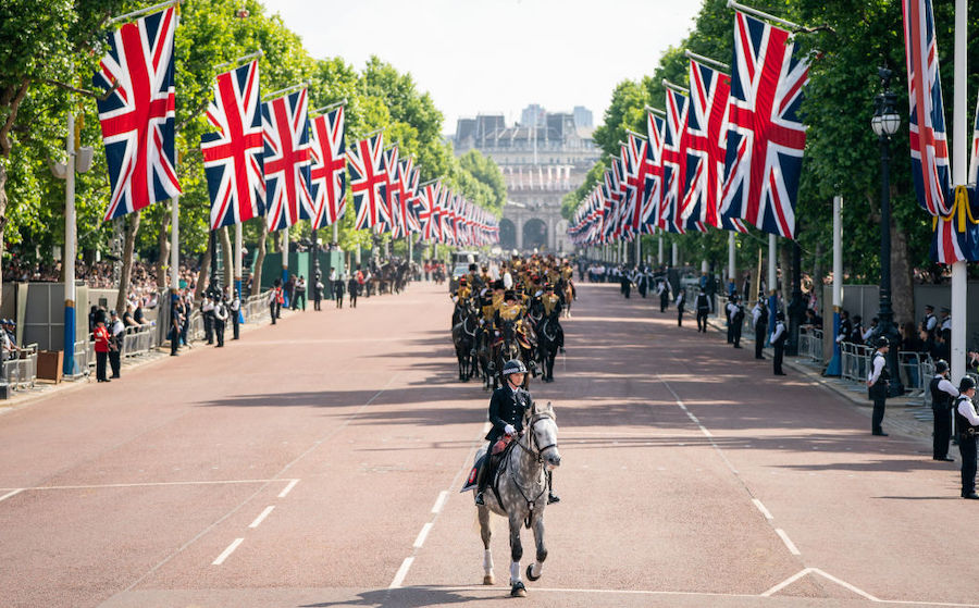 The Royal Procession leaves Buckingham Palace for the Trooping Trooping the Colour parade on June 2...