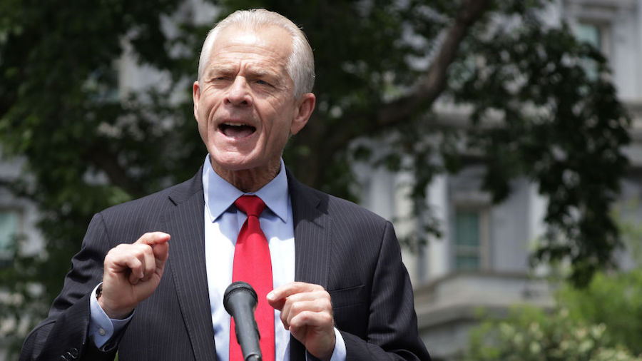 FILE: Director of Trade and Manufacturing Policy Peter Navarro speaks to members of the press outsi...