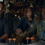 (from left) Owen Grady (Chris Pratt), Claire Dearing (Bryce Dallas Howard) and Kayla Watts (DeWanda Wise) in Jurassic World Dominion, co-written and directed by Colin Trevorrow.