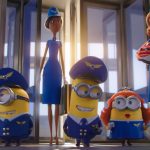 Minions Kevin, Stuart and Bob pose as an airline crew in MINIONS: THE RISE OF GRU from Universal Pictures & Illumination Studios