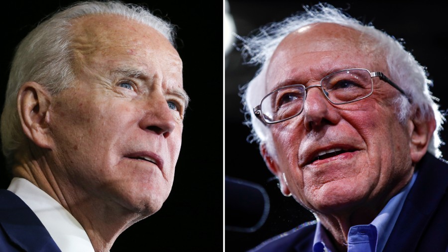 At left, President Joe Biden and, at right, Vermont independent Sen. Bernie Sanders. Sanders said o...