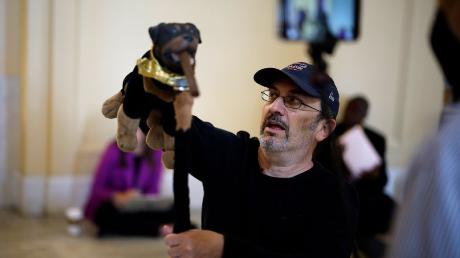 WASHINGTON, DC - JUNE 16: Actor and comedian Robert Smigel performs as Triumph the Insult Comic Dog...