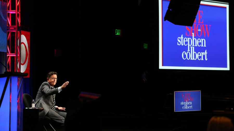BEVERLY HILLS, CA - AUGUST 10: Host, executive producer, writer Stephen Colbert speaks onstage duri...