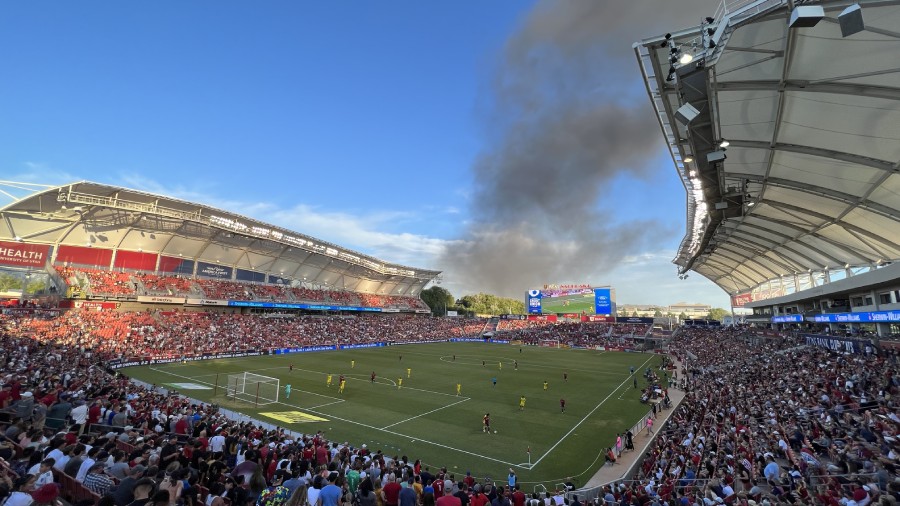 A structure fire nearby the Rio Tinto Stadium. (Credit: Scott Jones)...