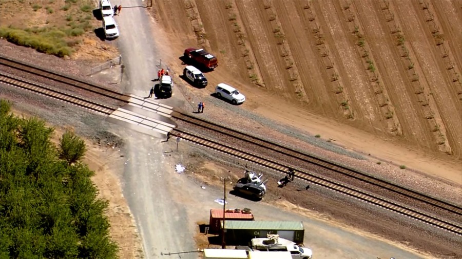 First responders work at the scene of the crash in a rural part of California. (Credit: KPIX)...