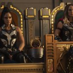 (L-R): Tessa Thompson as Valkyrie and Natalie Portman as Mighty Thor in Marvel Studios' THOR: LOVE AND THUNDER. Photo by Jasin Boland. ©Marvel Studios 2022. All Rights Reserved.
