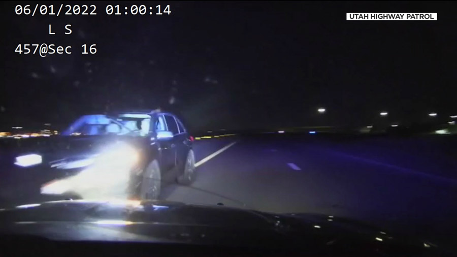 Dashcam video shows how close trooper Rickey Jensen came to colliding with the wrong-way driver. (U...
