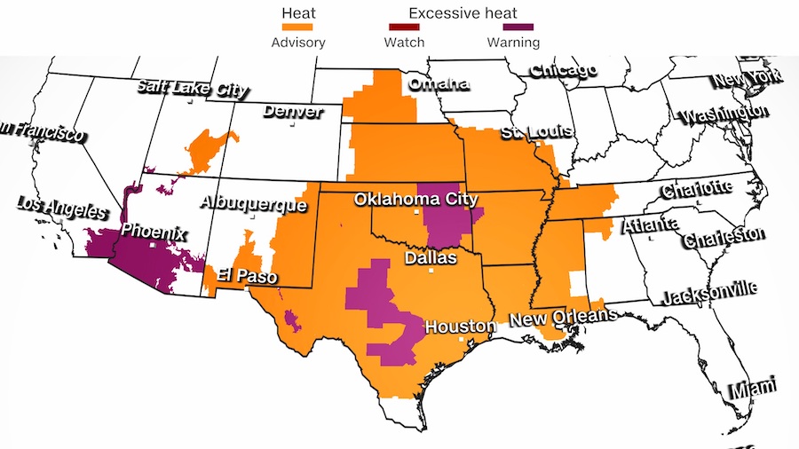 Heat alerts are in place for more than 65 million people from California to Tennessee. (CNN Weather...