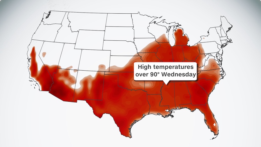 Temperatures across much of the US are expected to remain higher-than-normal on June 15, according ...
