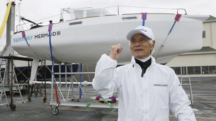 83-year-old ocean adventurer Kenichi Horie, who will try sail a yacht single-handed at the Pacific ...