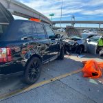 South Salt Lake Fire Department said the driver who caused a four-car pileup on I-15 Tuesday, July 26, 2022, fled the scene of the crash. (SSLFD)