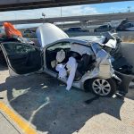 South Salt Lake Fire Department said the driver who caused a four-car pileup on I-15 Tuesday, July 26, 2022, fled the scene of the crash. (SSLFD)