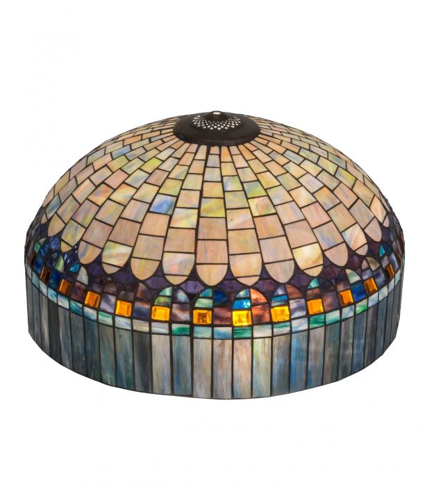 white stained glass lamp with purple and blue accent colors