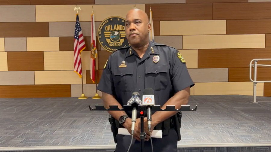Orlando Police Chief Eric D. Smith gives a press conference following an overnight shooting in Orla...