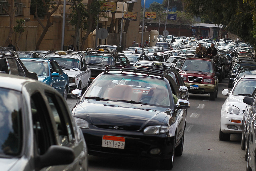 FILE: CAIRO, EGYPT - FEBRUARY 07:  Cars line up in a Cairo traffic jam February 7, 2011 in Cairo, E...