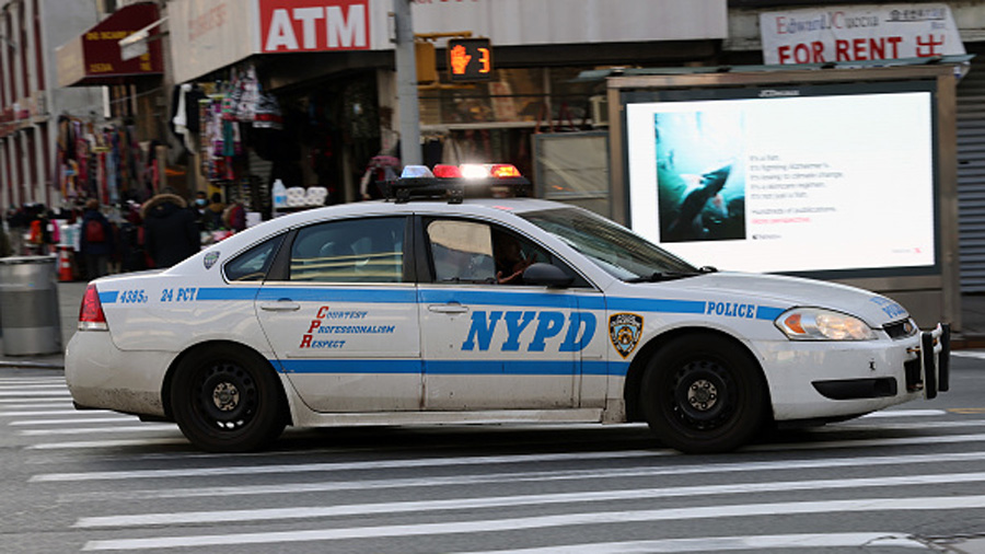 NEW YORK, NEW YORK - JANUARY 14: A police car drives through Manhattan on January 14, 2021 in New Y...