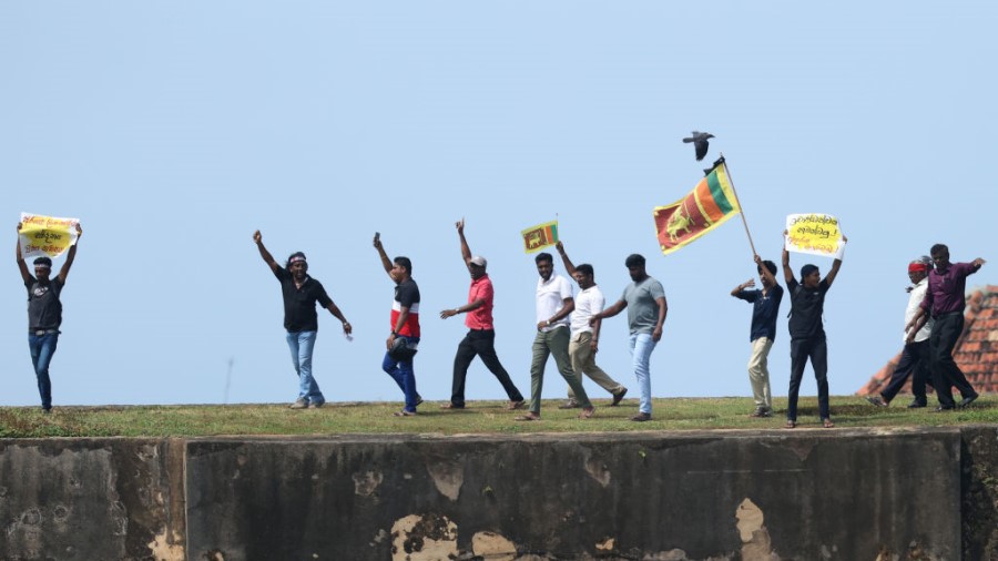 GALLE, SRI LANKA - JULY 09: Anti-government protesters take part in protests calling for the resign...