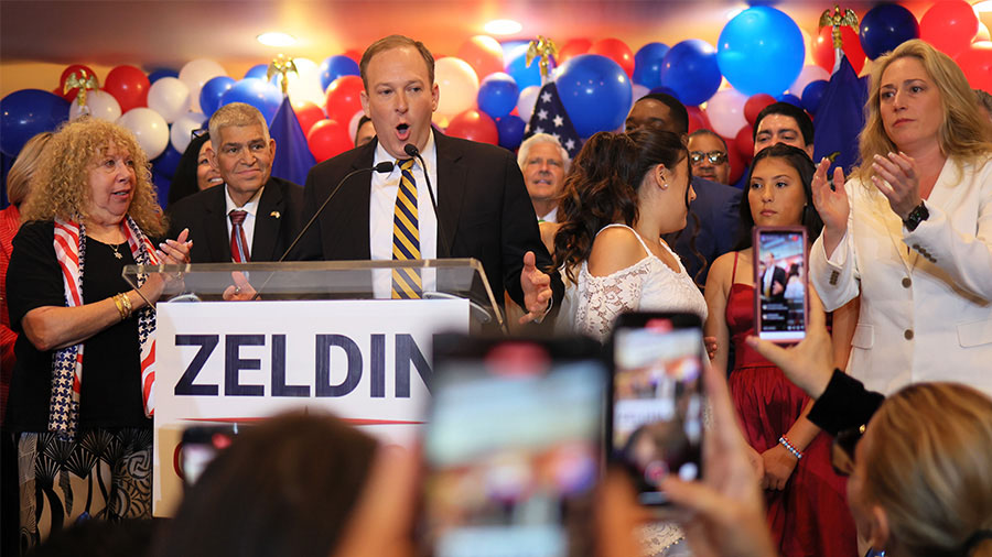 BALDWIN, NEW YORK - JUNE 28: NY GOP Candidate for Governor Rep. Lee Zeldin (R-NY) speaks during his...