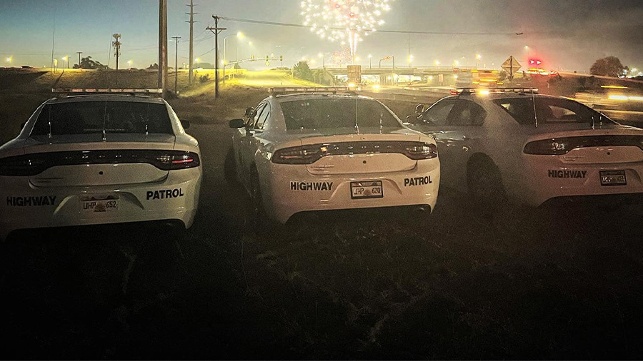 Utah Highway Patrol cars watching the fireworks. (Credit: Utah Highway Patrol)...