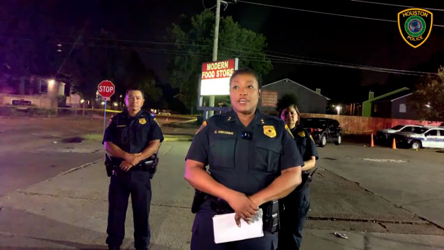 Houston assistant police chief Chandra Hatcher briefs the media on the double shooting. (Credit: 	H...