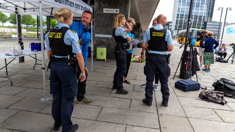 COPENHAGEN, DENMARK - JULY 04: Police at Copenhagen shopping center, Fields, where a shooter attack...