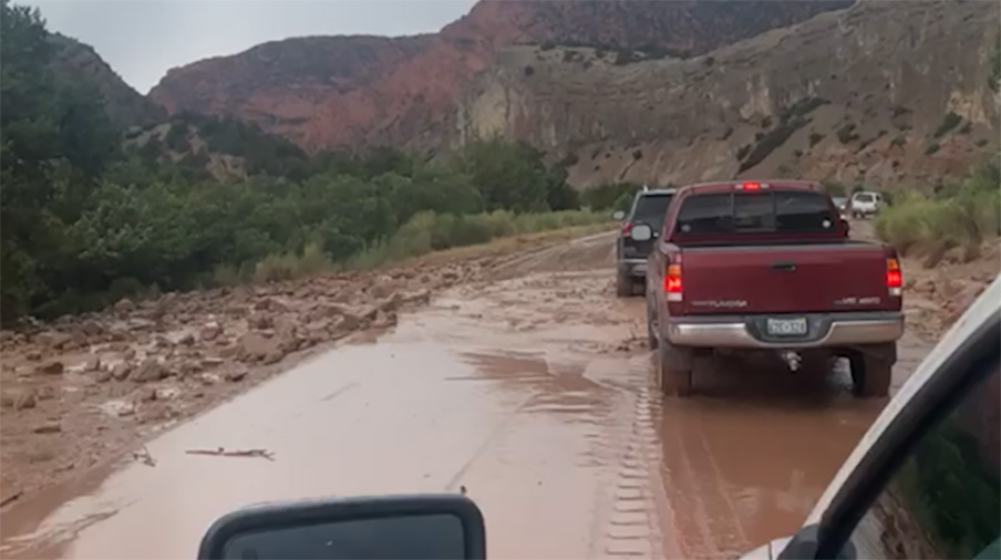 Drivers in Cedar City passing through the mud. (Courtesy: Ashlyn Gubler)...