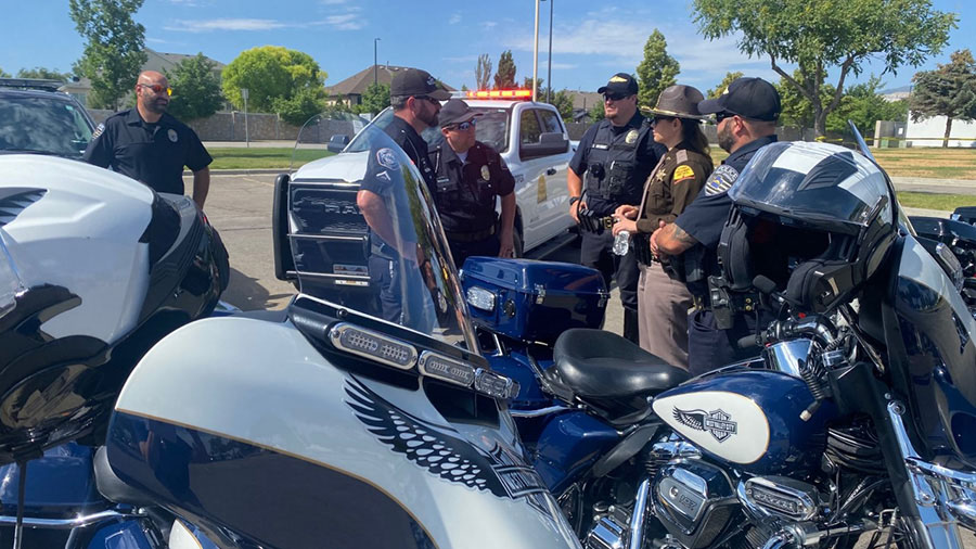 A multiage agency motor squad getting ready for traffic enforcement before July 4 weekend....