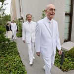 President Henry B. Eyring, of The Church of Jesus Christ of Latter-day Saints, and Elder Gary E. Stevenson, of the Quorum of the Twelve Apostles, during the Tokyo Japan Temple rededication in Tokyo on Sunday, July 3, 2022. (Credit: The Church of Jesus Christ of Latter-day Saints)