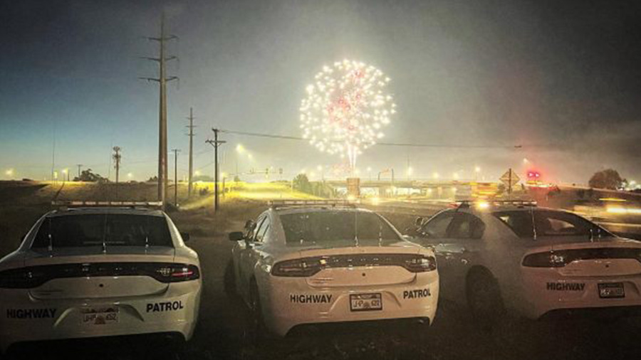 Utah Highway Patrol cars watching the fireworks. (Utah Highway Patrol)...