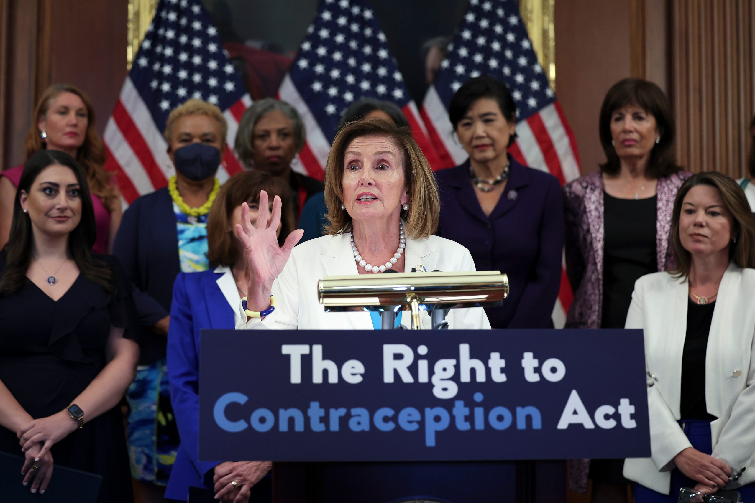 WASHINGTON, DC - JULY 20: U.S. Speaker of the House Nancy Pelosi (D-CA) speaks during an event on C...