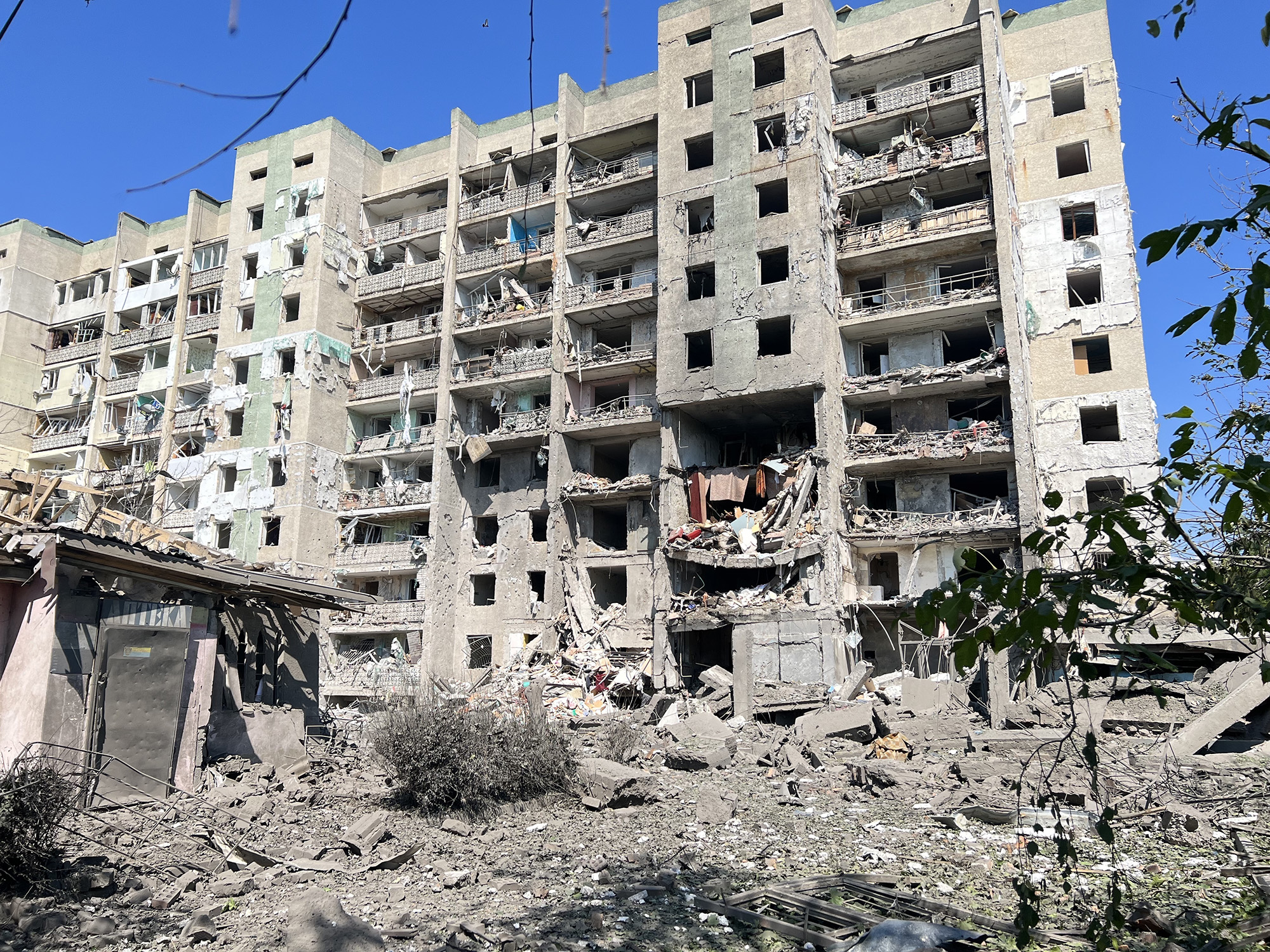 ODESSA, UKRAINE - JULY 01: A destroyed building is seen after the Russian missile attack where 17 p...