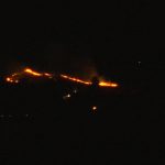 A grass fire burning near Ensign Peak early Friday morning, seen from the KSL TV roof camera. (KSL TV)