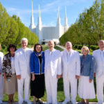 From left to right: Brother James McConkie Wright and Sister Amy A. Wright; Sister Valérie Caussé and Presiding Bishop Gérald Caussé; Sister Wendy Nelson and President Russell M. Nelson; Elder Quentin L. Cook and Sister Mary Cook; Elder Kevin R. Duncan and Sister Nancy Duncan.
( The Church of Jesus Christ of latter Day Saints, 2022 by Intellectual Reserve, Inc. All rights reserved.)
