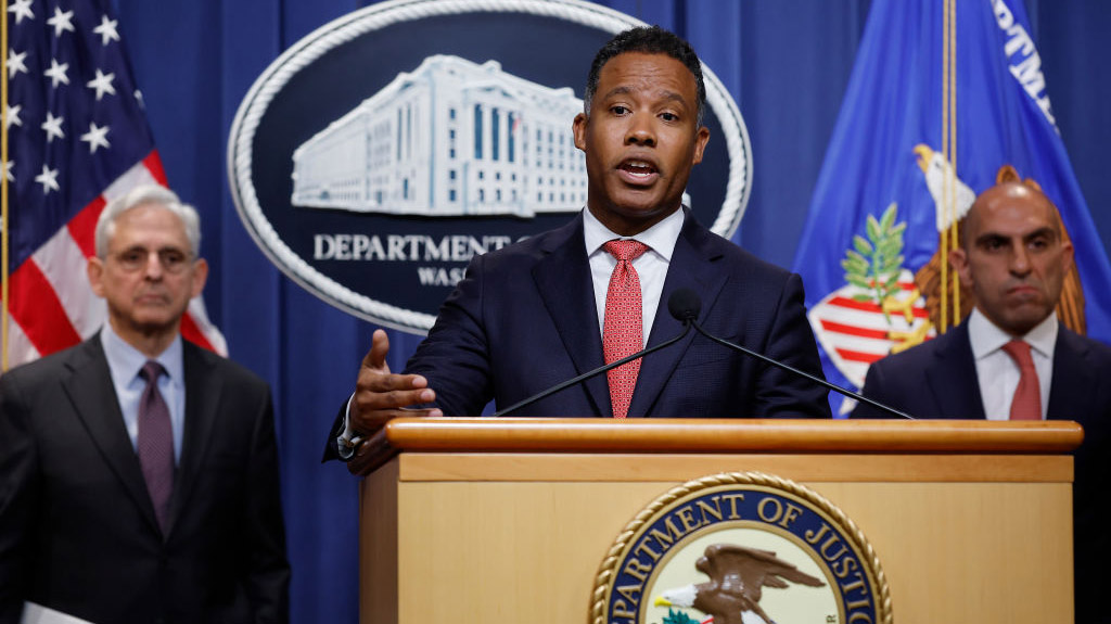 WASHINGTON, DC - MAY 24: Assistant U.S. Attorney General Kenneth Polite (C) announces the resolutio...