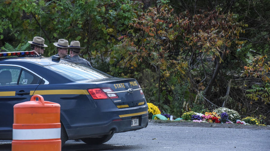 State troopers guard the site of the fatal limousine crash on October 8, 2018 in Schoharie, New Yor...