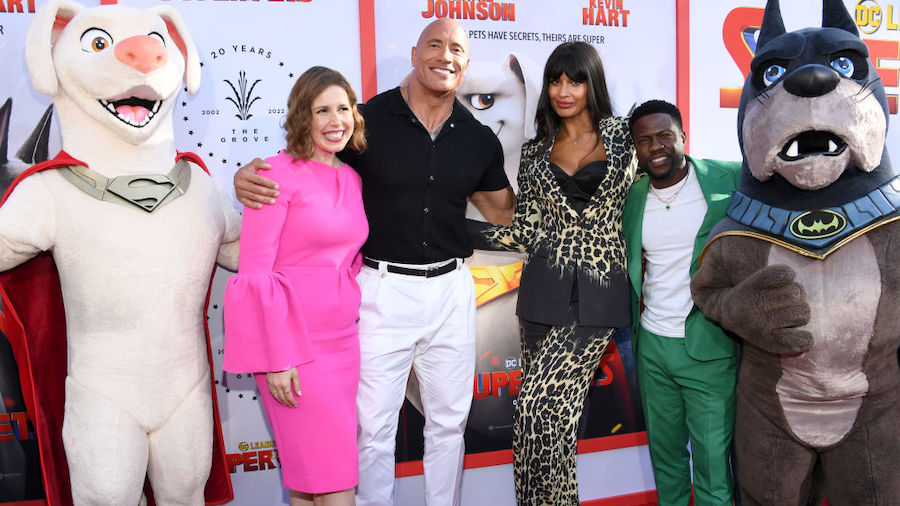 (L-R) Vanessa Bayer, Dwayne Johnson, Jameela Jamil and Kevin Hart attend a special screening of War...