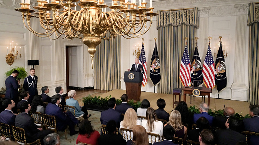 WASHINGTON, DC - AUGUST 16: U.S. President Joe Biden delivers remarks before signing The Inflation ...