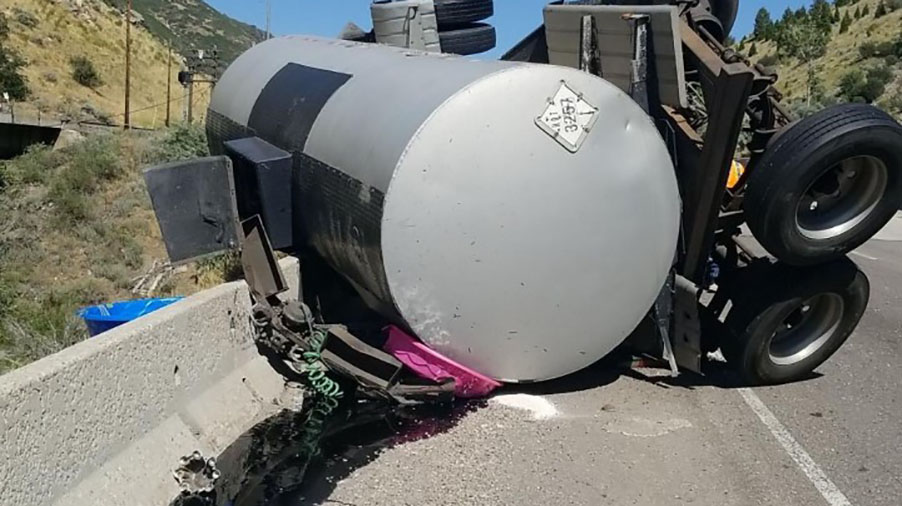 Rolled tanker on I84 containing hot tar. (UHP)...