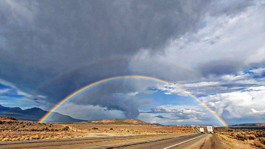 A double rainbow captured between Monticello and Moab Utah. (Courtesy Kaylee Dalton)...
