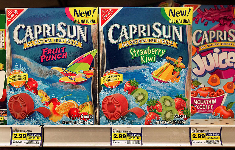 DES PLAINES, IL - APRIL 19:  Kraft's Nabisco-brand Capri Sun Fruit Rolls are seen in a grocery stor...