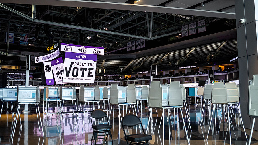 The NBA is encouraging players, staff and fans to vote on November 8. (NBA Photos/Getty Images)...