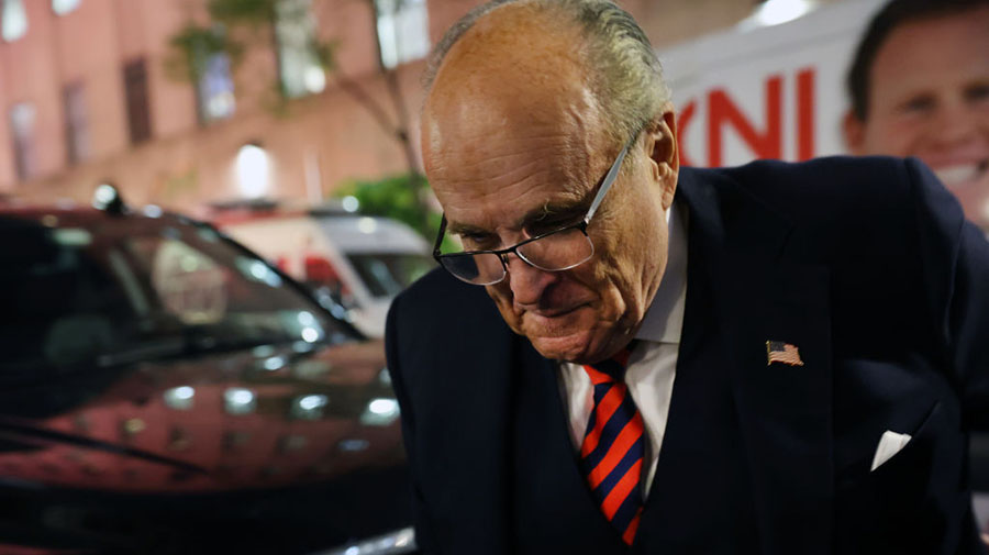NEW YORK, NEW YORK - JUNE 28: Rudy Giuliani appears in support of his son, New York Republican gube...