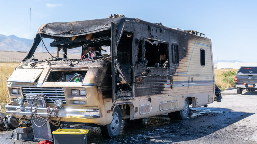 The burnt motorhome after being set on fire. (SLCPD)...