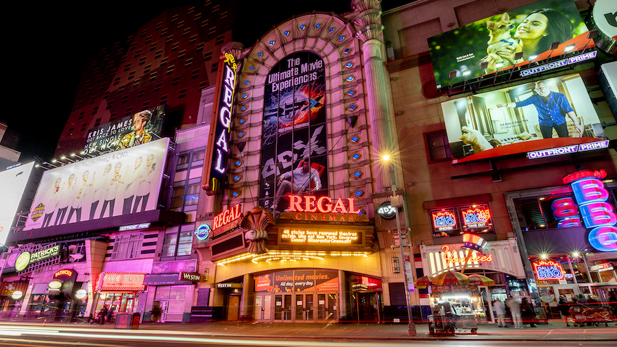 The Regal Cinema marquee in Times Square. (Roy Rochlin/Getty Images via CNN)...