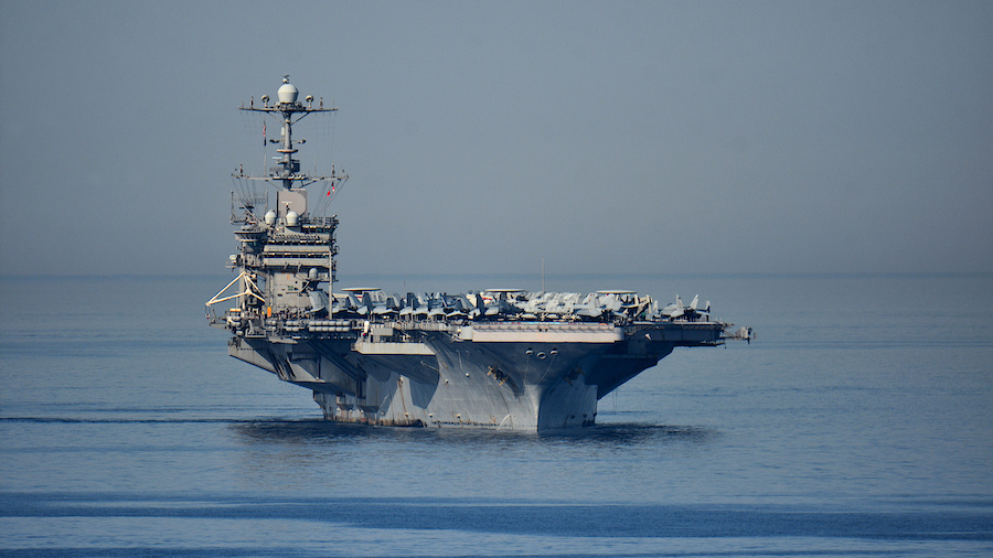 The USS Harry S. Truman aircraft carrier arrives at the French Mediterranean port of Marseille in J...