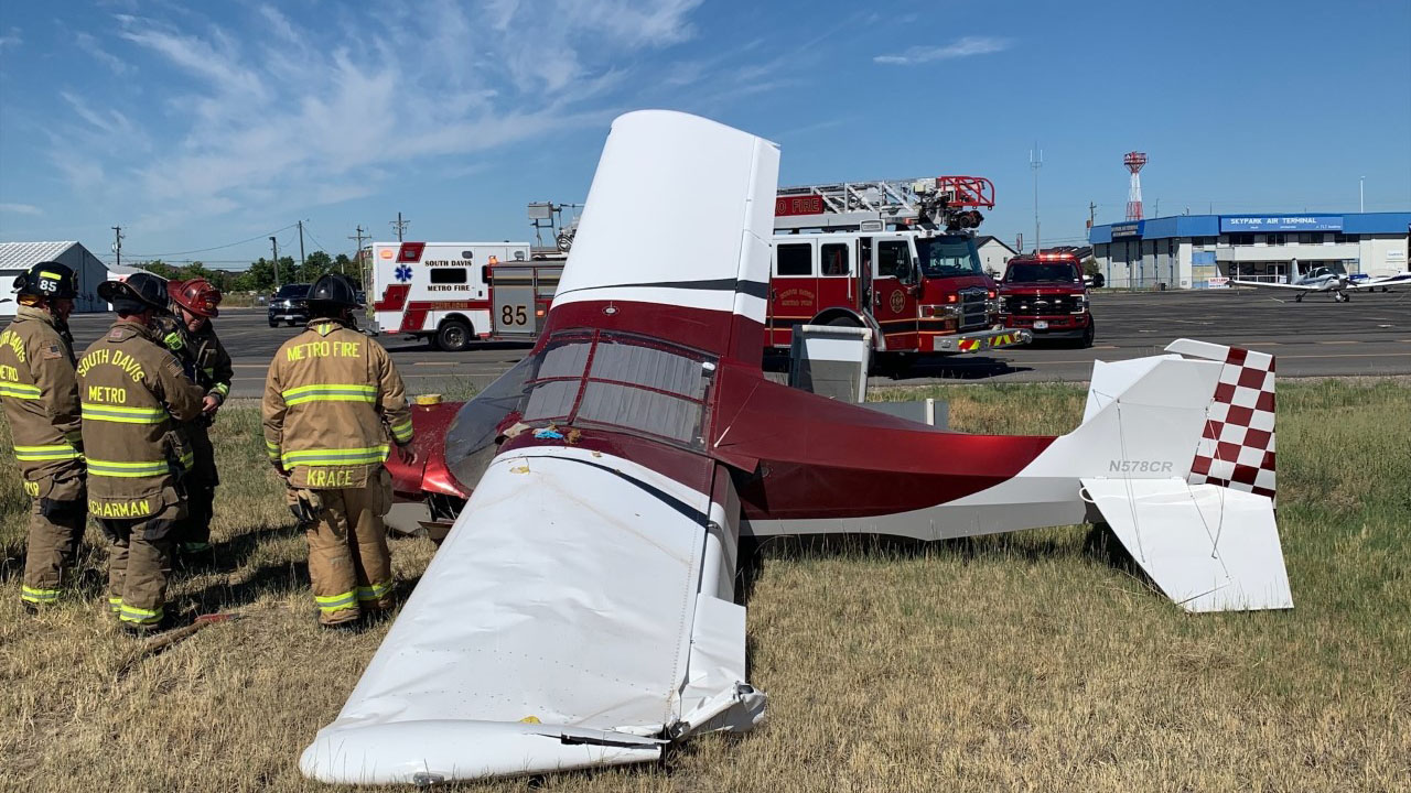 The small plane that crashed at the Skypark Airport in Bountiful. (Josh Hardy, Battalion Chief Sout...